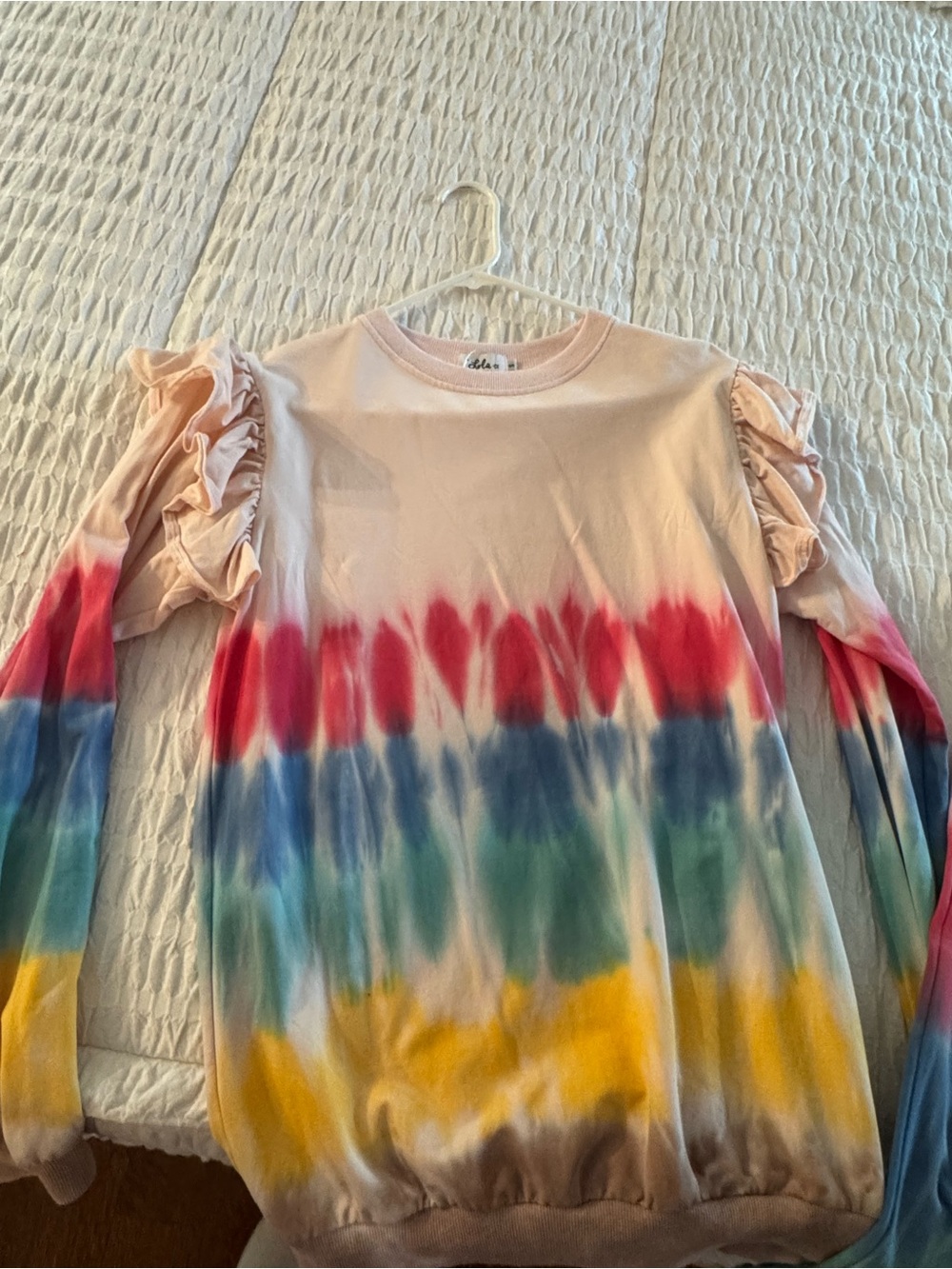 Womens XS Tie-Dye Ruffle Sleeve Sweatshirt - Pink Multicolor Lola + the Boys
